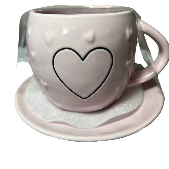RAE DUNN Other - RAE DUNN HEART NEW Vintage 3D Hearts Valentine Pink Tea Cup W/Saucer